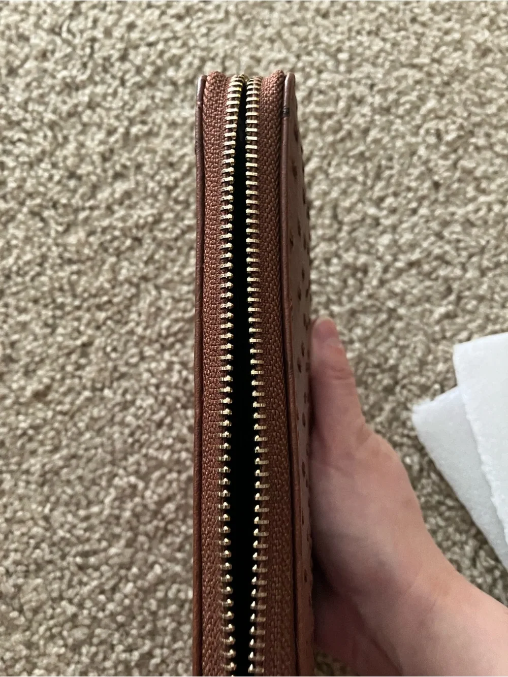 Brown Faux Ostrich Zip-Around Wallet